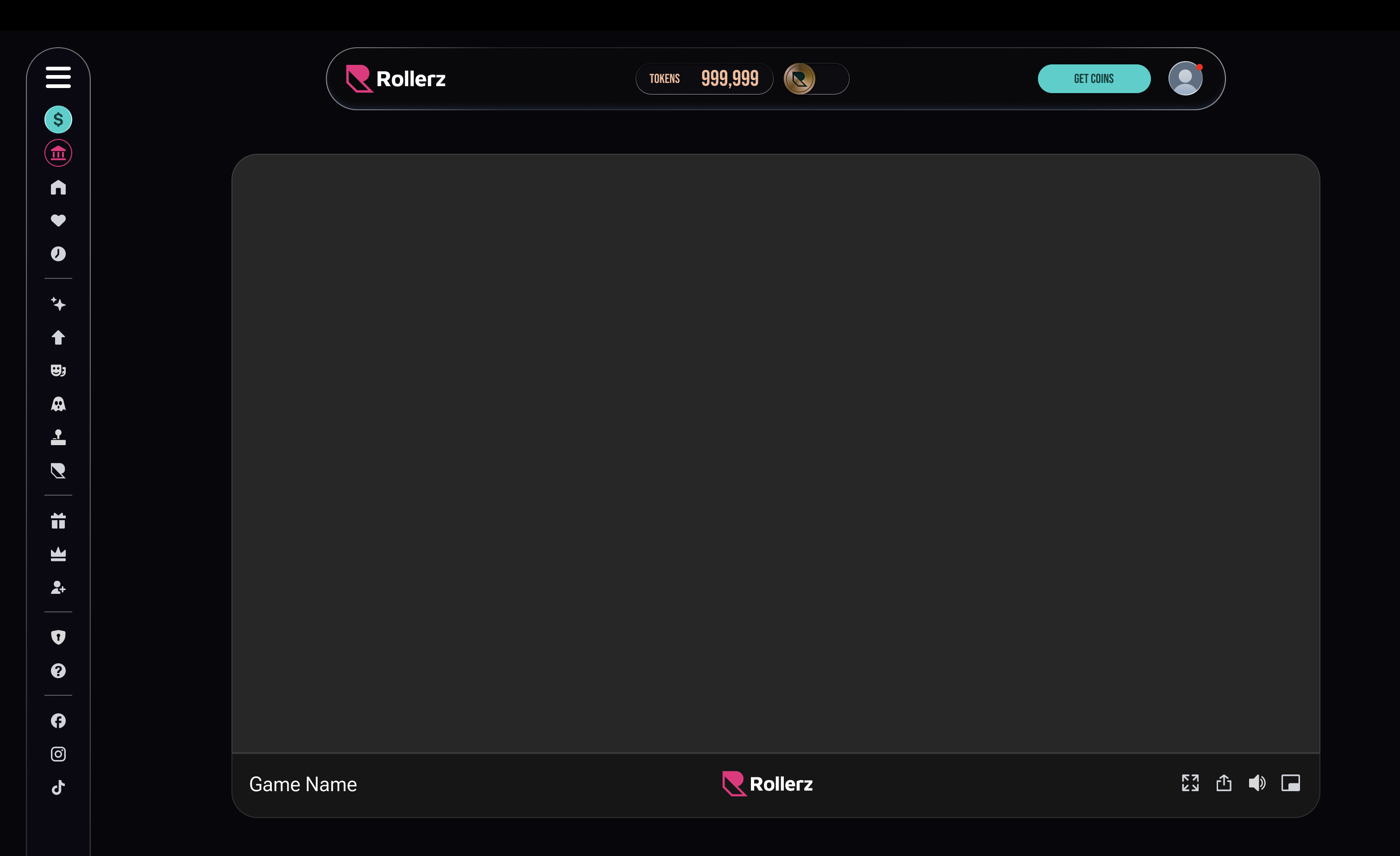 Rollerz platform with a game running in an iframe
